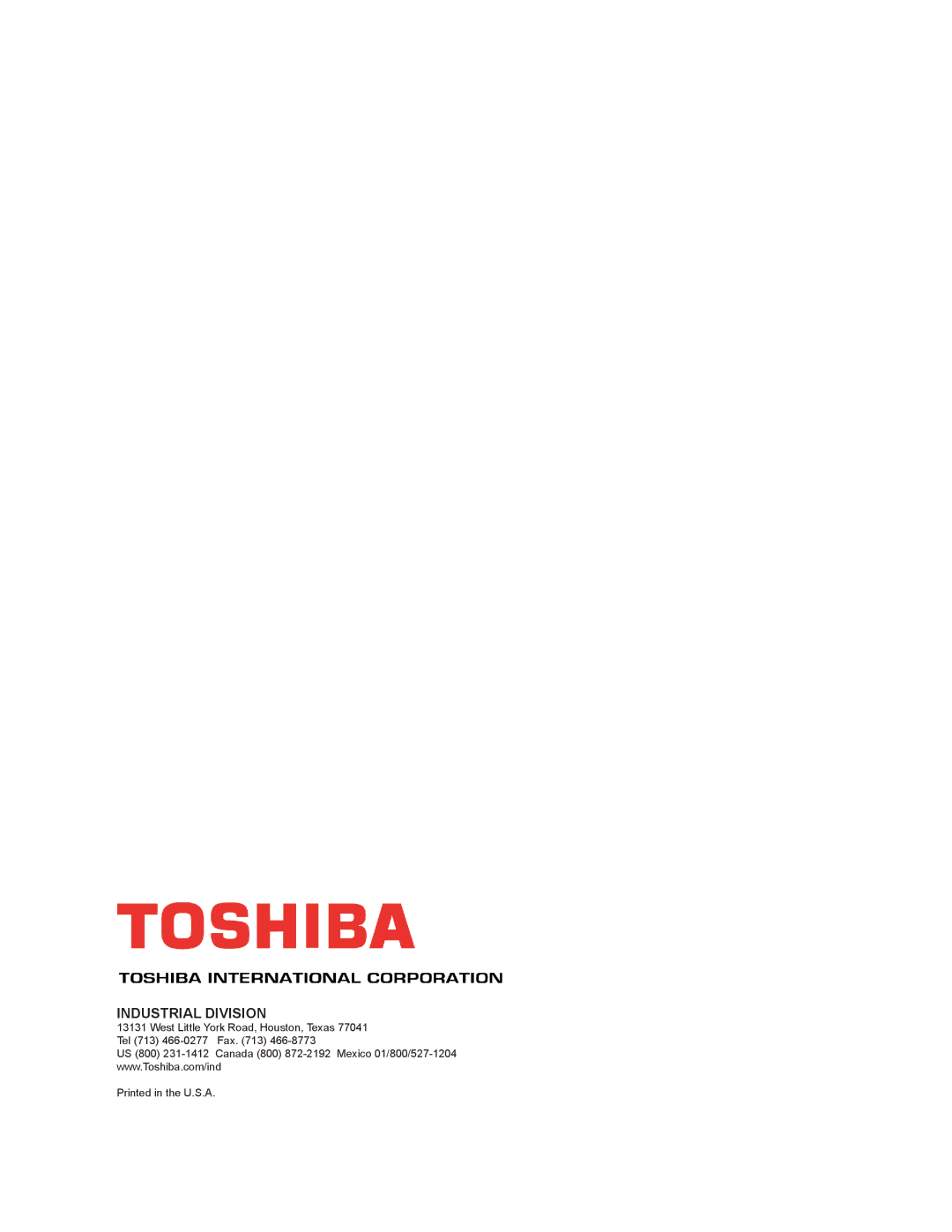 Toshiba 1600EP Series manual Industrial Division 