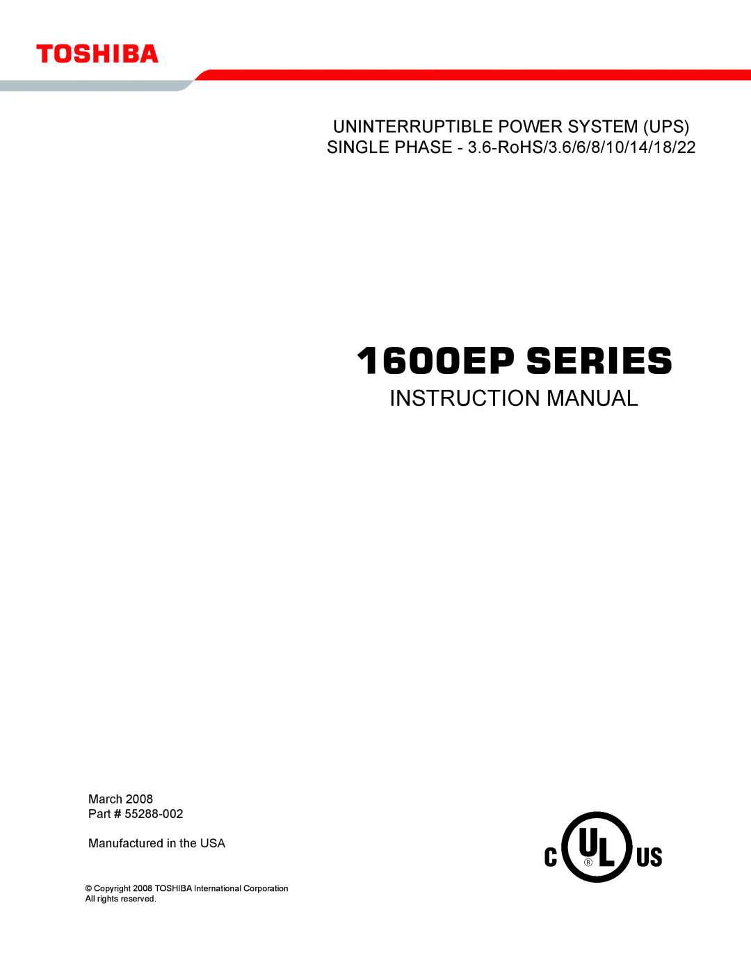 Toshiba 1600EP Series manual 1600EP SERIES, instruction MANUAL 