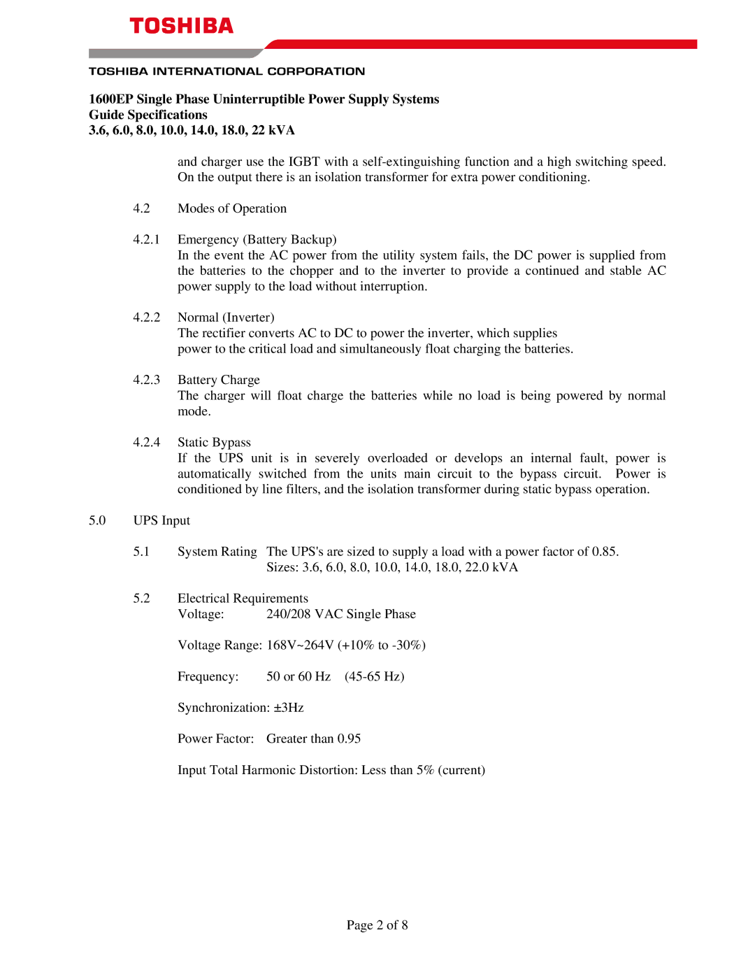 Toshiba 1600EP specifications 