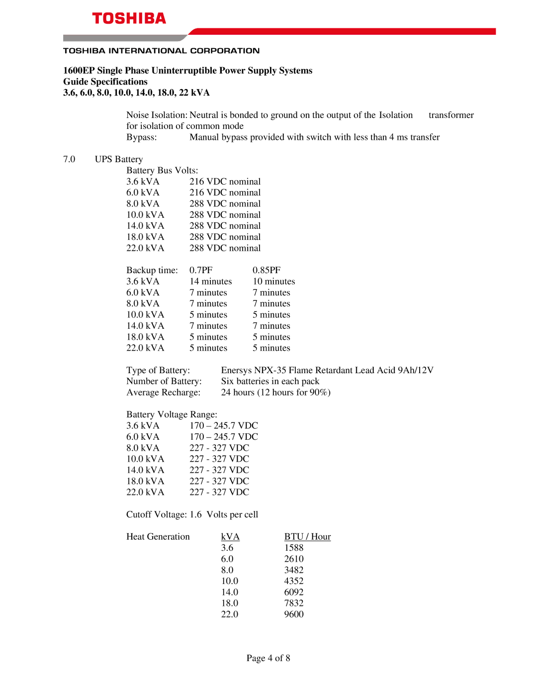 Toshiba 1600EP specifications 1588 