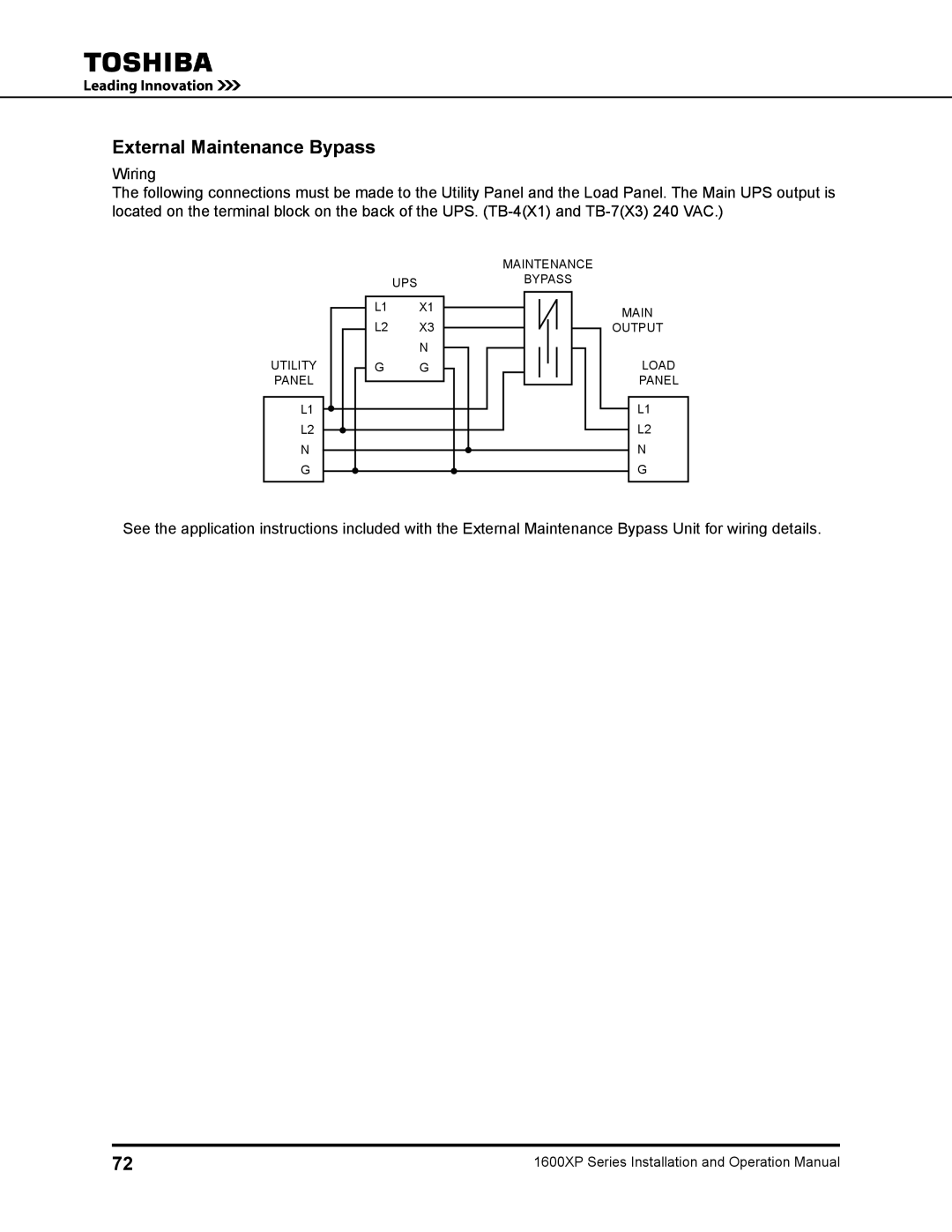 Toshiba 1600XP manual External Maintenance Bypass 