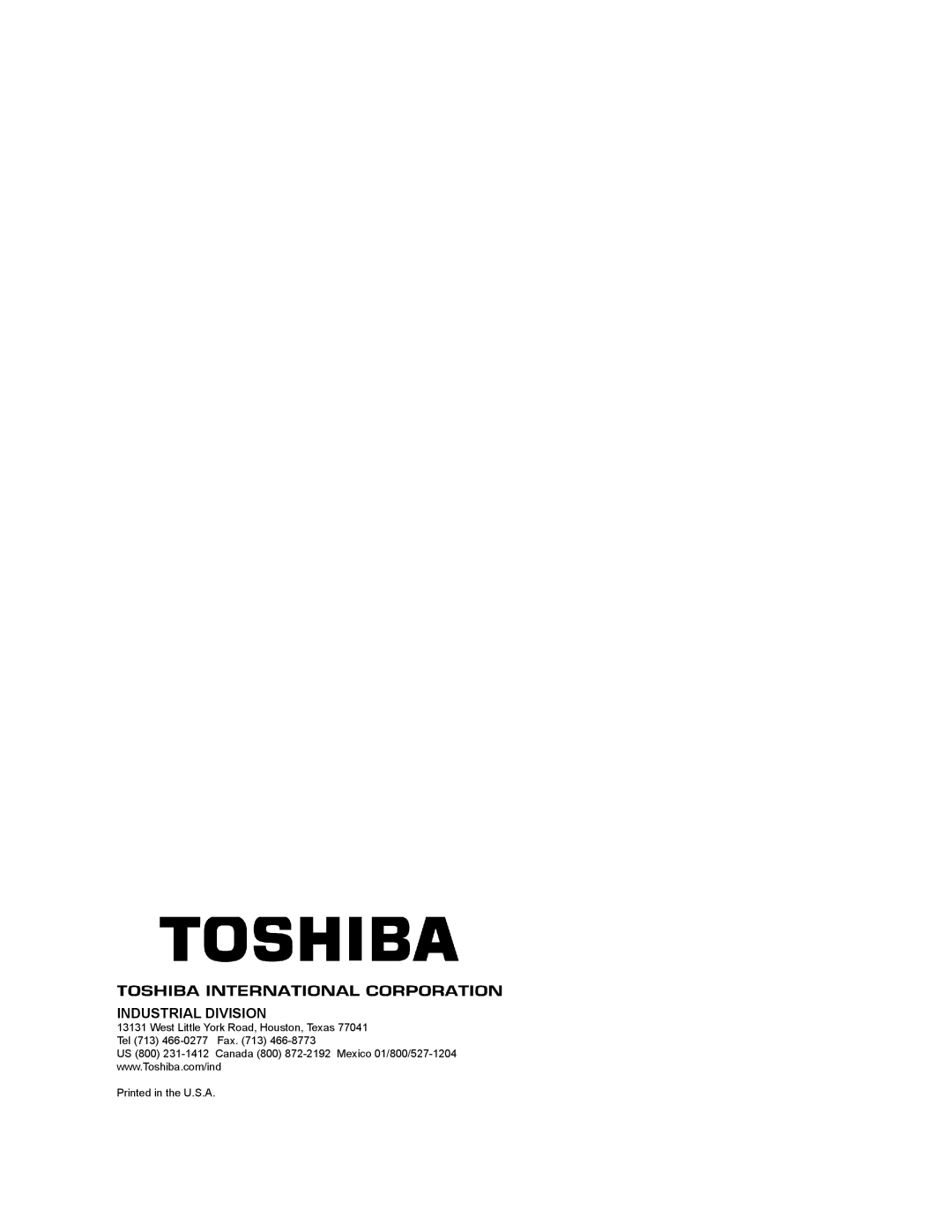 Toshiba 1600XP manual Industrial Division 