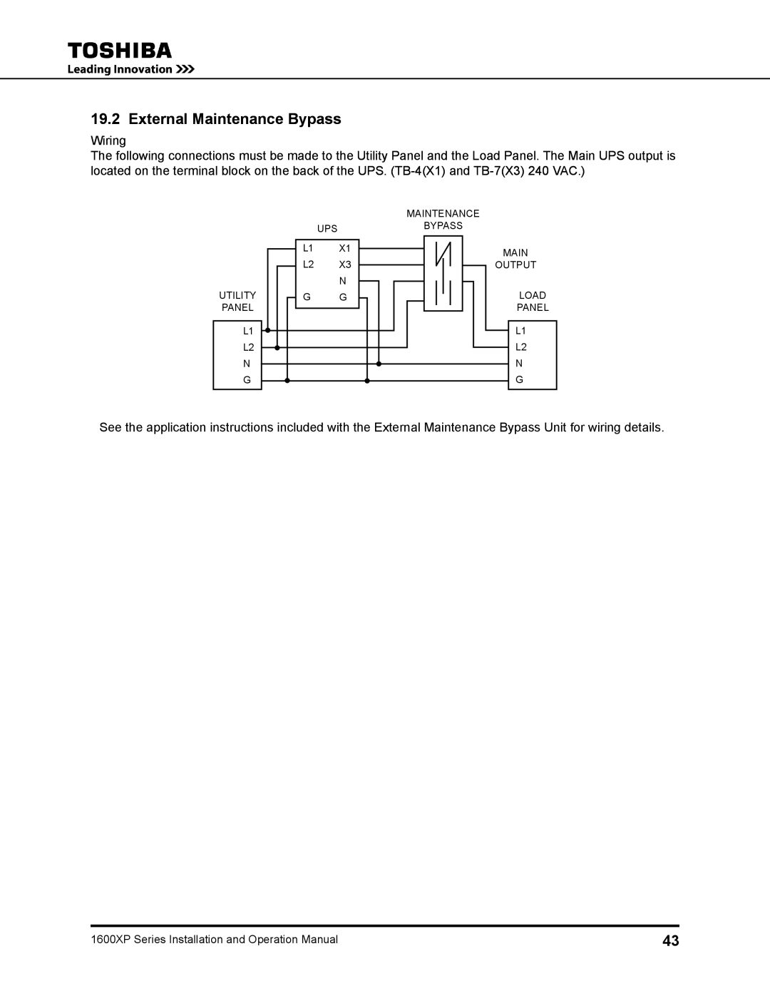 Toshiba 1600XP operation manual External Maintenance Bypass 