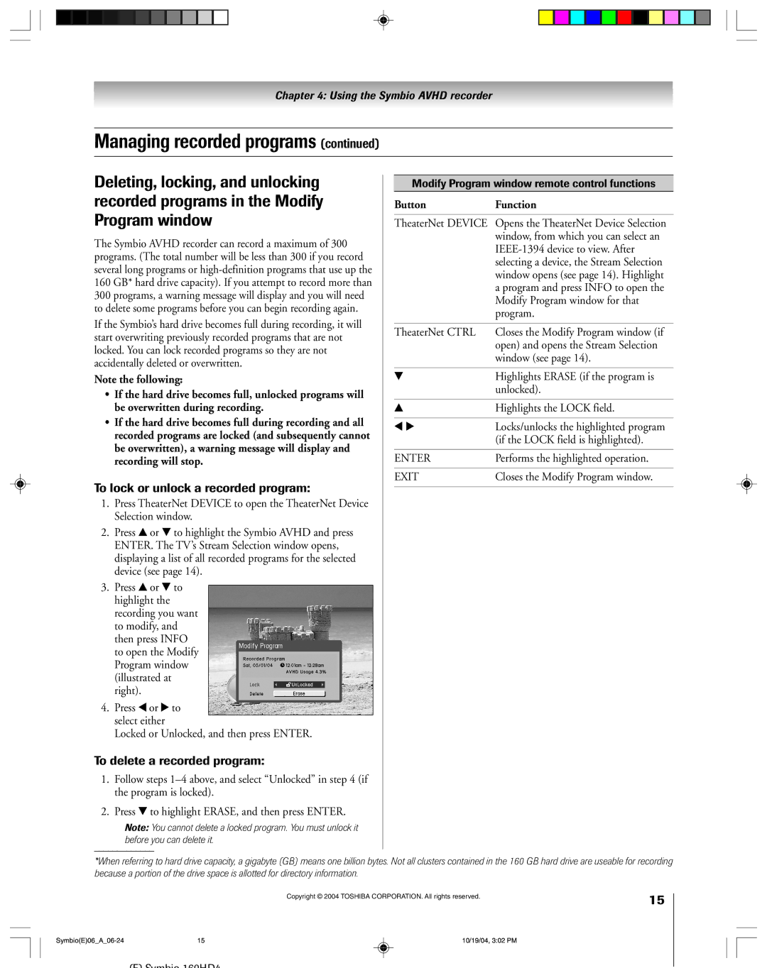 Toshiba 160HD4 owner manual To lock or unlock a recorded program, To delete a recorded program 