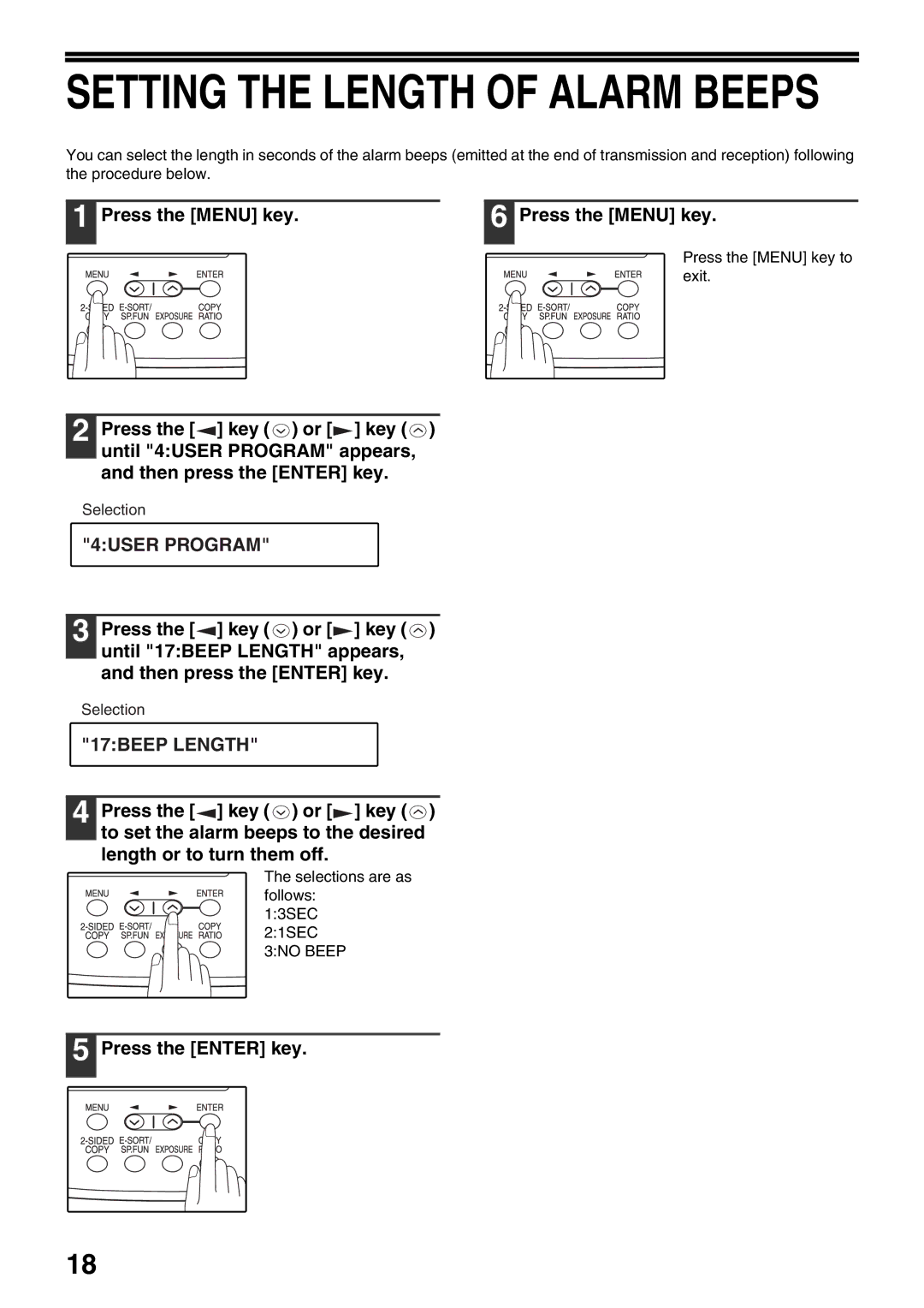 Toshiba 151D, 162D manual 17BEEP Length, Selections are as follows 13SEC 