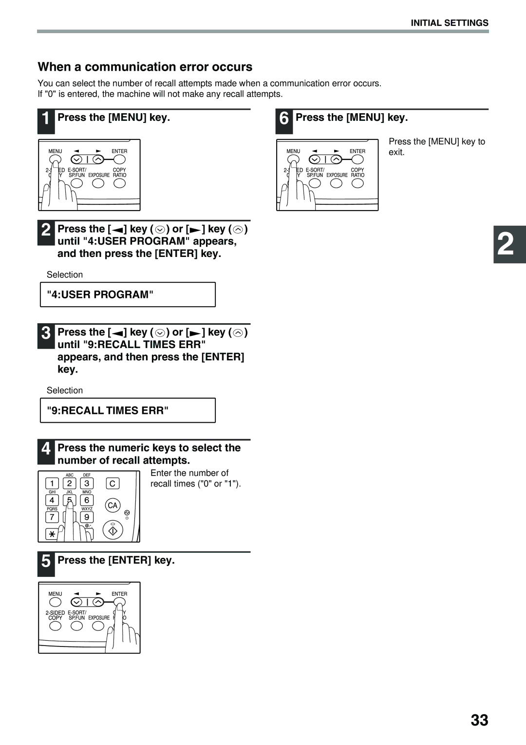 Toshiba 151D, 162D manual When a communication error occurs, 9RECALL Times ERR 