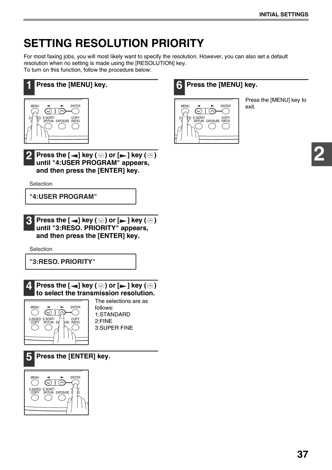 Toshiba 151, 162 Setting Resolution Priority, 3RESO. Priority, Press the key or key to select the transmission resolution 