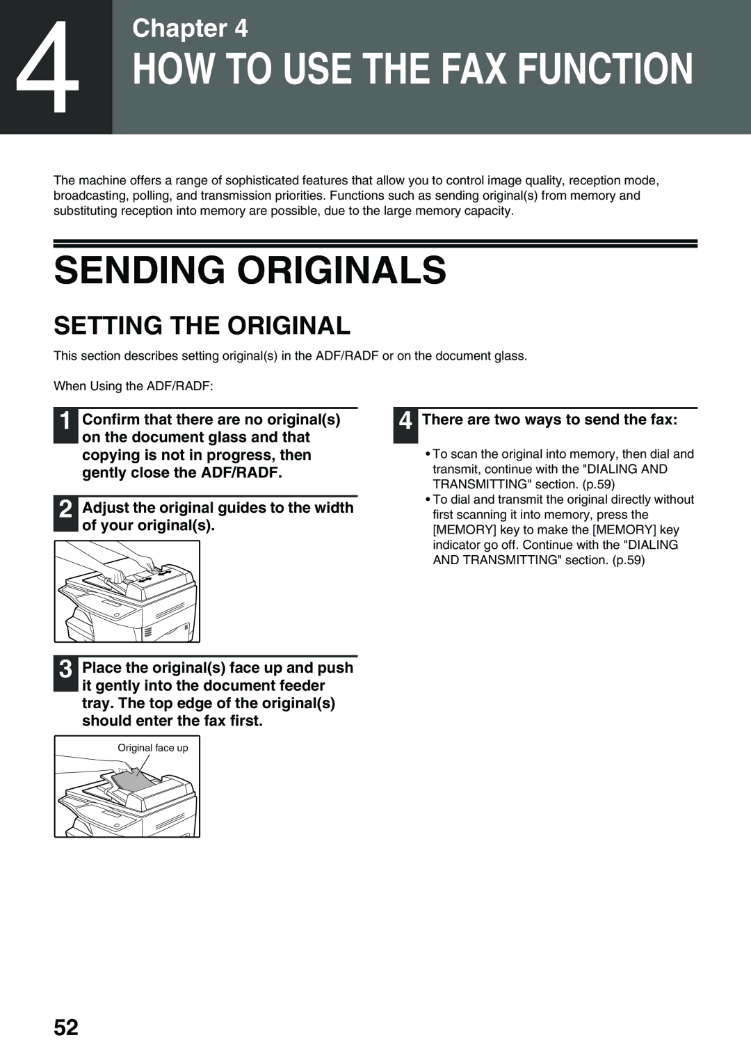 Toshiba 151D, 162D manual Sending Originals, Setting the Original 