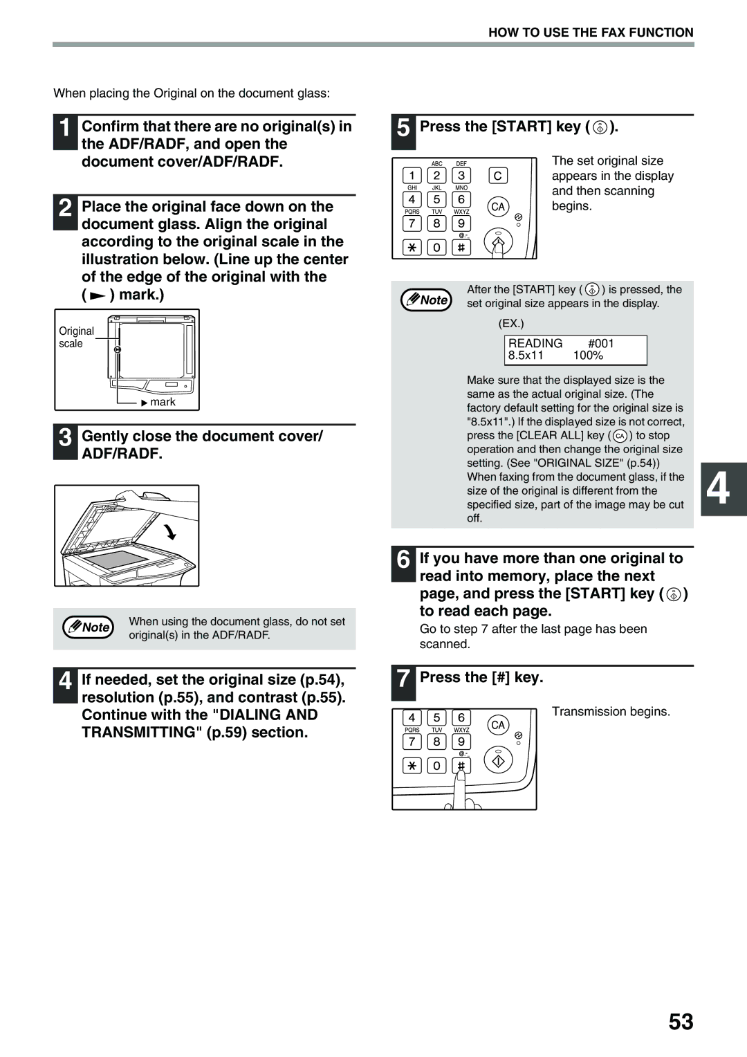 Toshiba 151D, 162D manual Gently close the document cover/ ADF/RADF, Press the Start key, HOW to USE the FAX Function 