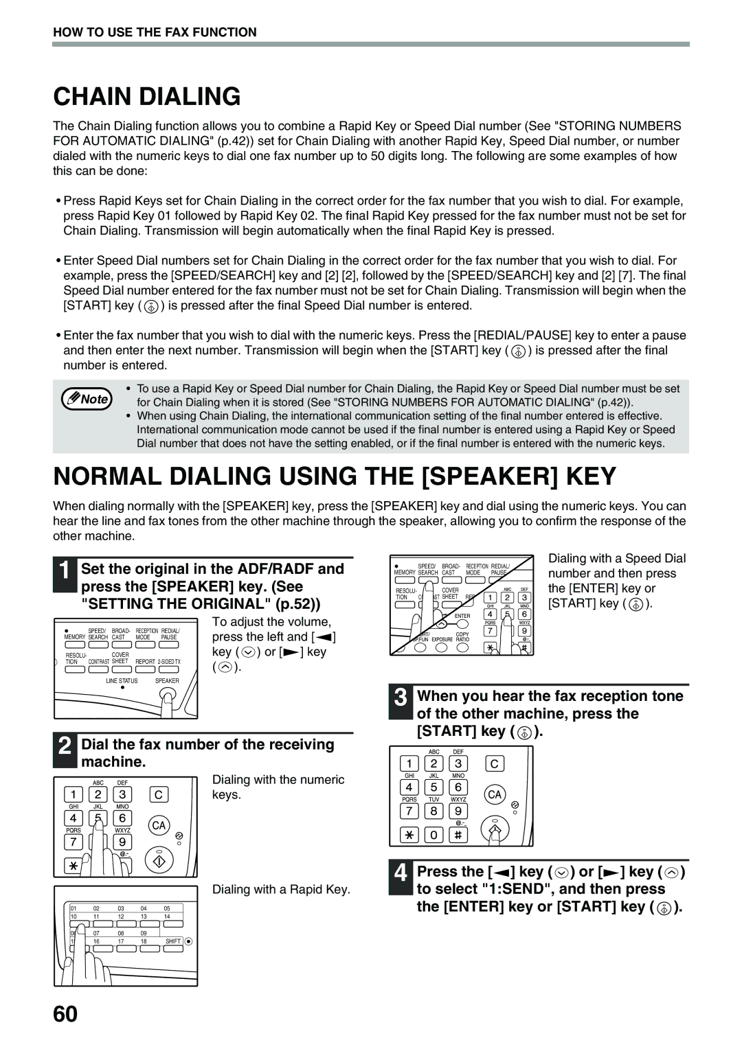 Toshiba 162, 151D Chain Dialing, Normal Dialing Using the Speaker KEY, Dial the fax number of the receiving machine 