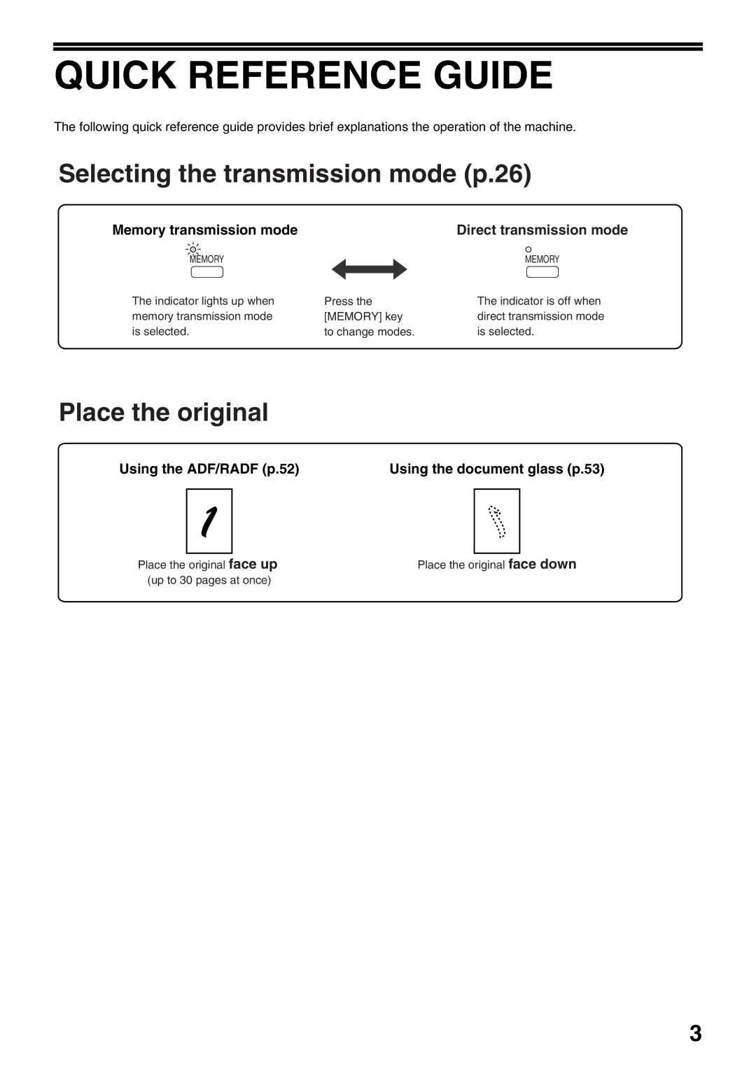 Toshiba 162D, 151D manual Quick Reference Guide, Selecting the transmission mode p.26 