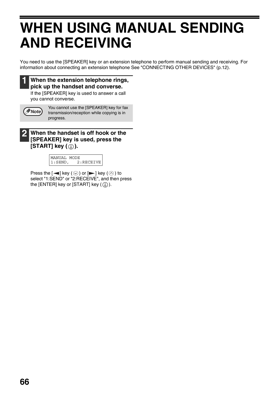 Toshiba 151D, 162D manual When Using Manual Sending and Receiving 