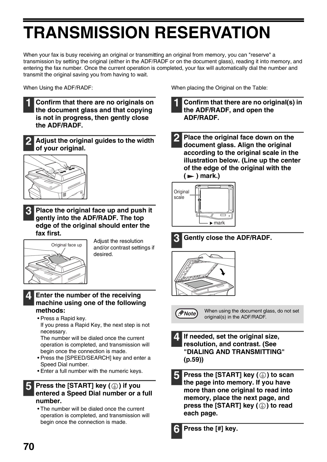 Toshiba 151D, 162D manual Transmission Reservation, Gently close the ADF/RADF 