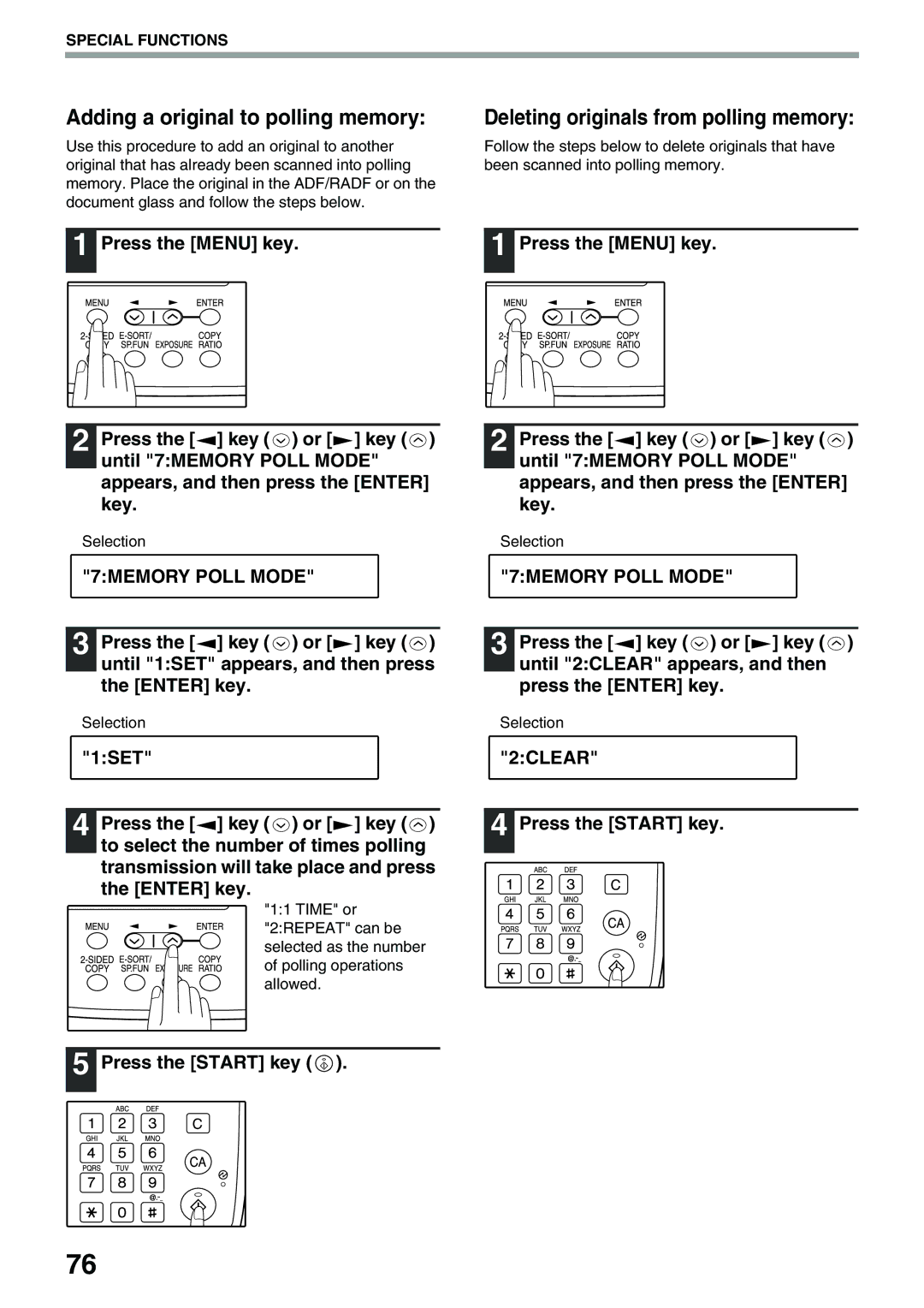 Toshiba 151D, 162D manual Adding a original to polling memory, Deleting originals from polling memory 