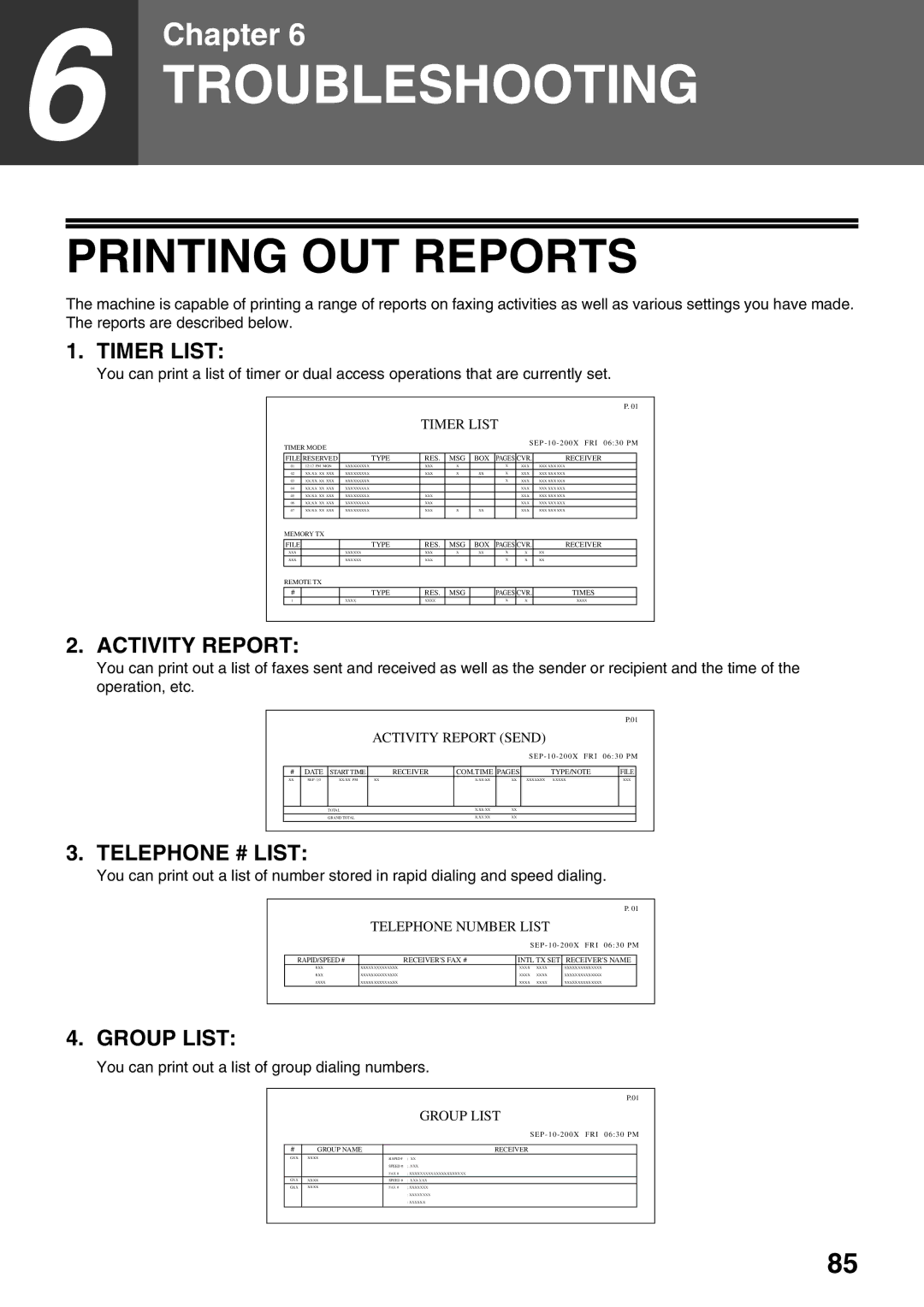 Toshiba 151D, 162D manual Printing OUT Reports, You can print out a list of group dialing numbers 