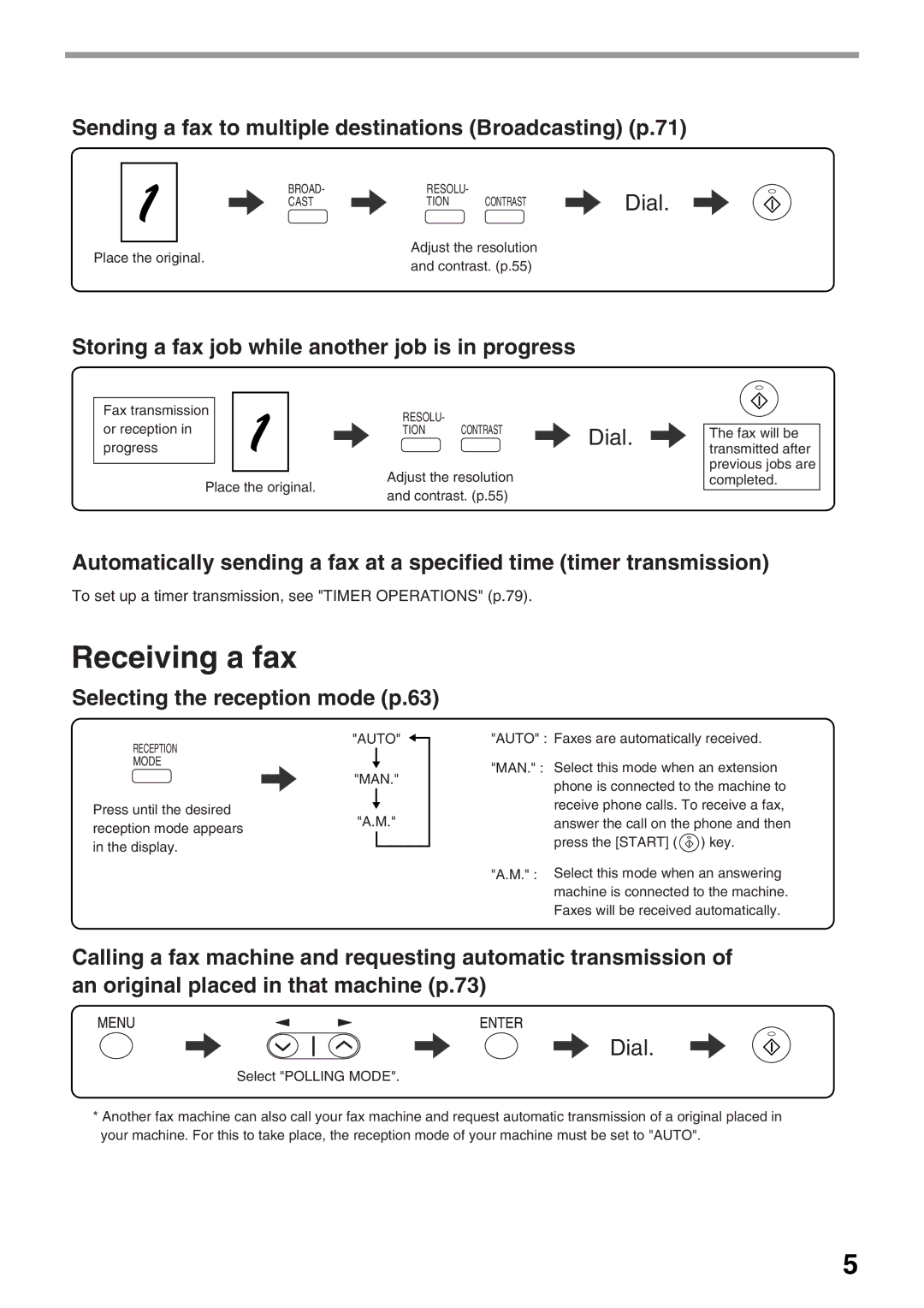 Toshiba 151 Sending a fax to multiple destinations Broadcasting p.71, Storing a fax job while another job is in progress 