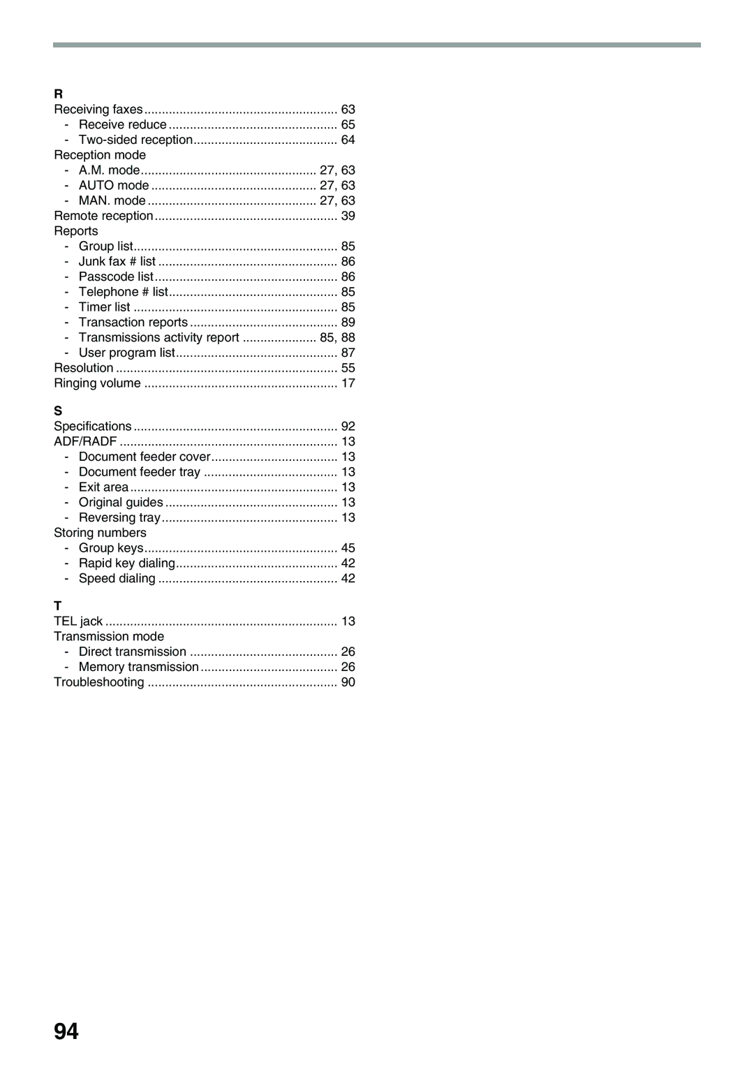 Toshiba 151D, 162D manual Reception mode, Reports, Transmissions activity report, Storing numbers, Transmission mode 