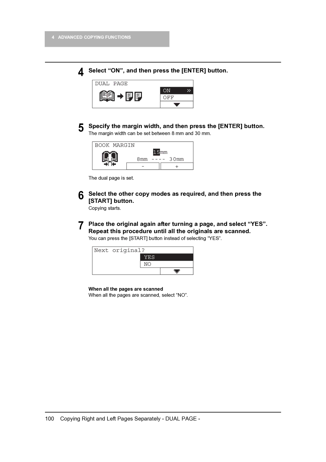 Toshiba 165, 205 manual Dual OFF, When all the pages are scanned 