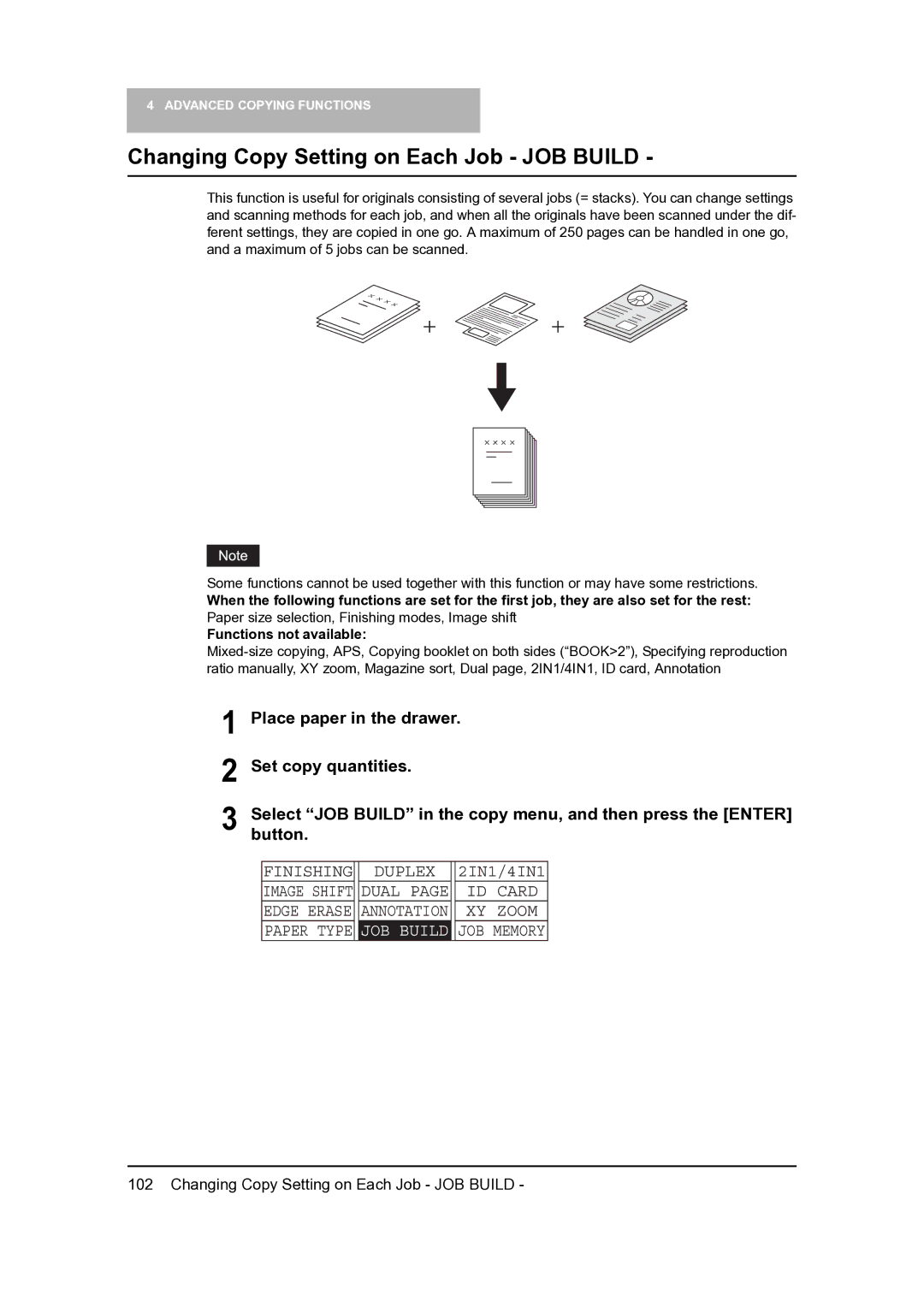 Toshiba 165, 205 manual Changing Copy Setting on Each Job JOB Build, Duplex 