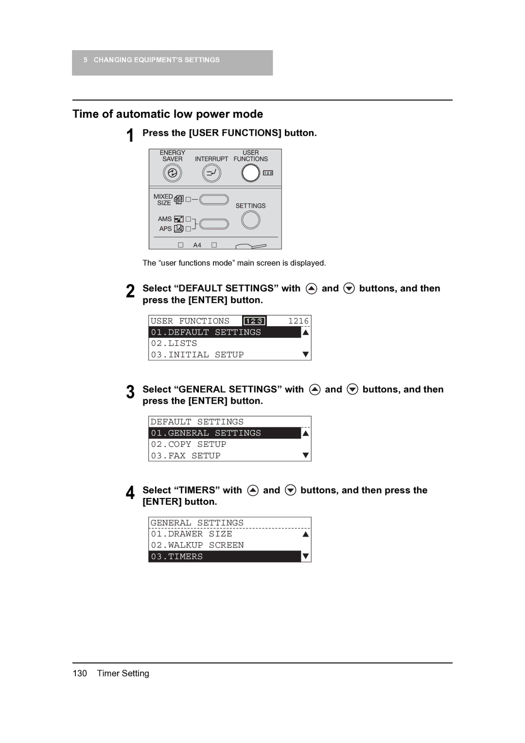 Toshiba 165, 205 manual Time of automatic low power mode 