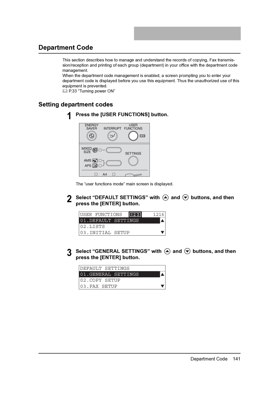 Toshiba 205, 165 manual Department Code, Setting department codes 