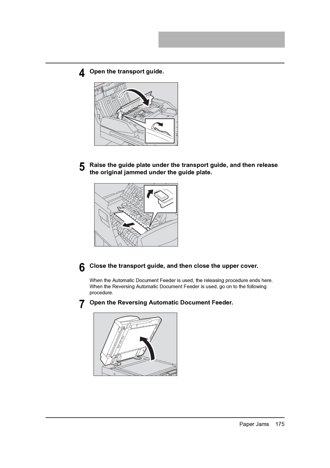 Toshiba 205, 165 manual Open the Reversing Automatic Document Feeder 