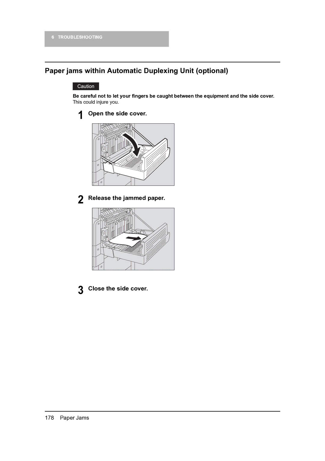 Toshiba 165, 205 manual Paper jams within Automatic Duplexing Unit optional 