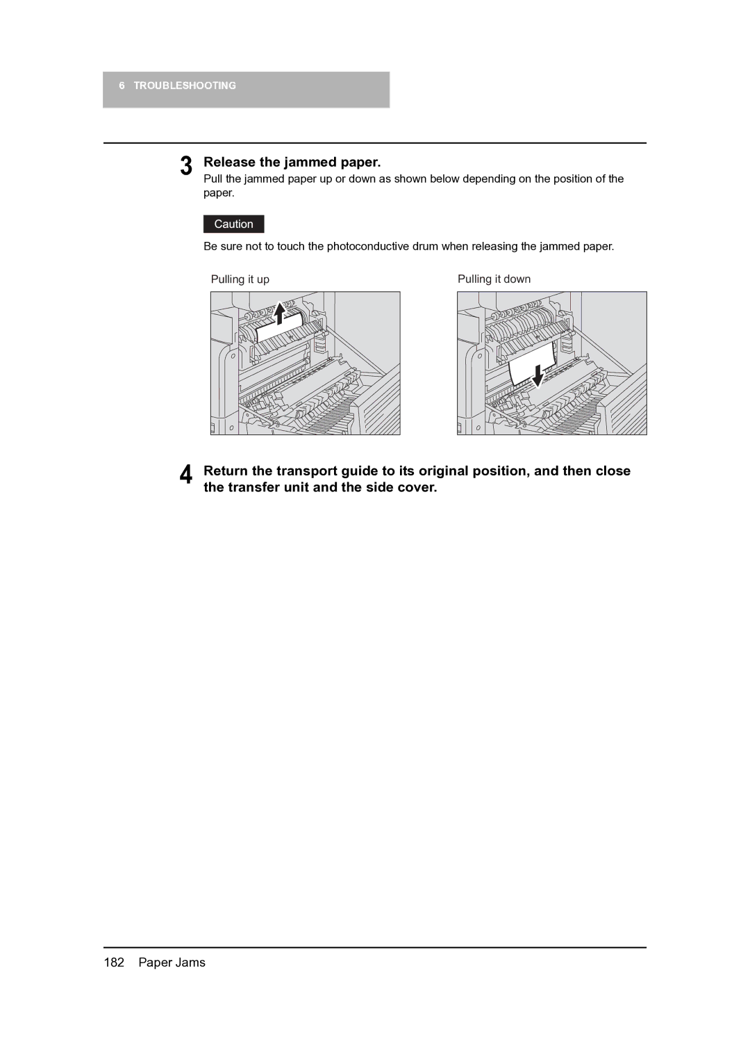 Toshiba 165, 205 manual Release the jammed paper 