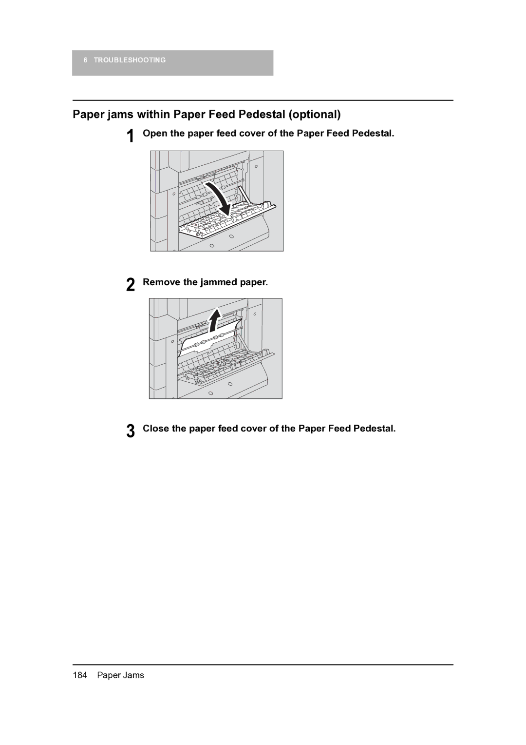 Toshiba 165, 205 manual Paper jams within Paper Feed Pedestal optional 