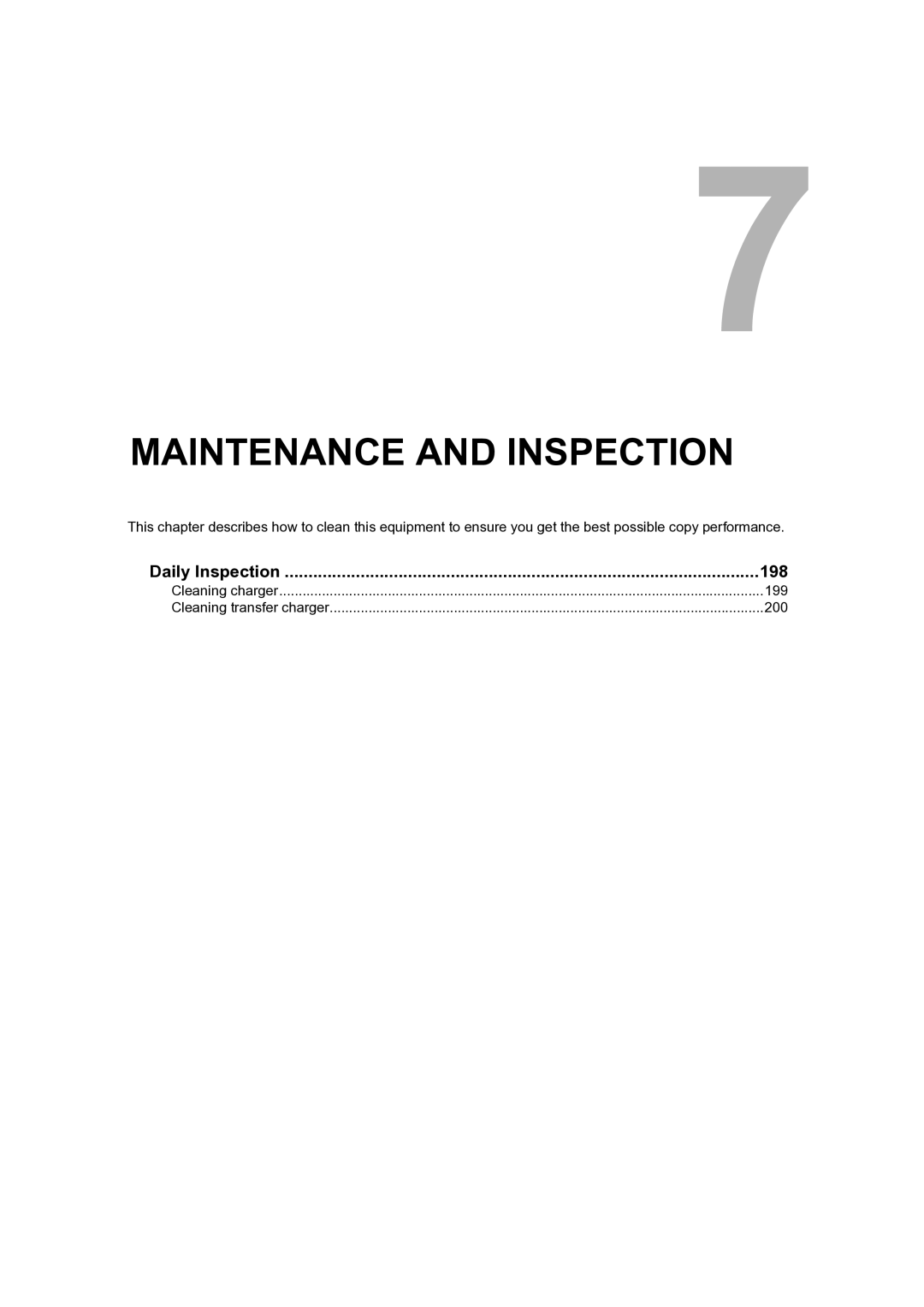 Toshiba 205, 165 manual Maintenance and Inspection, Daily Inspection 198 