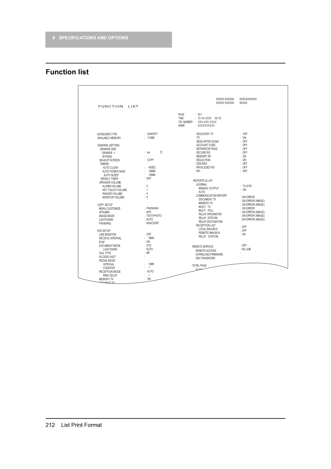 Toshiba 165, 205 manual Function list 