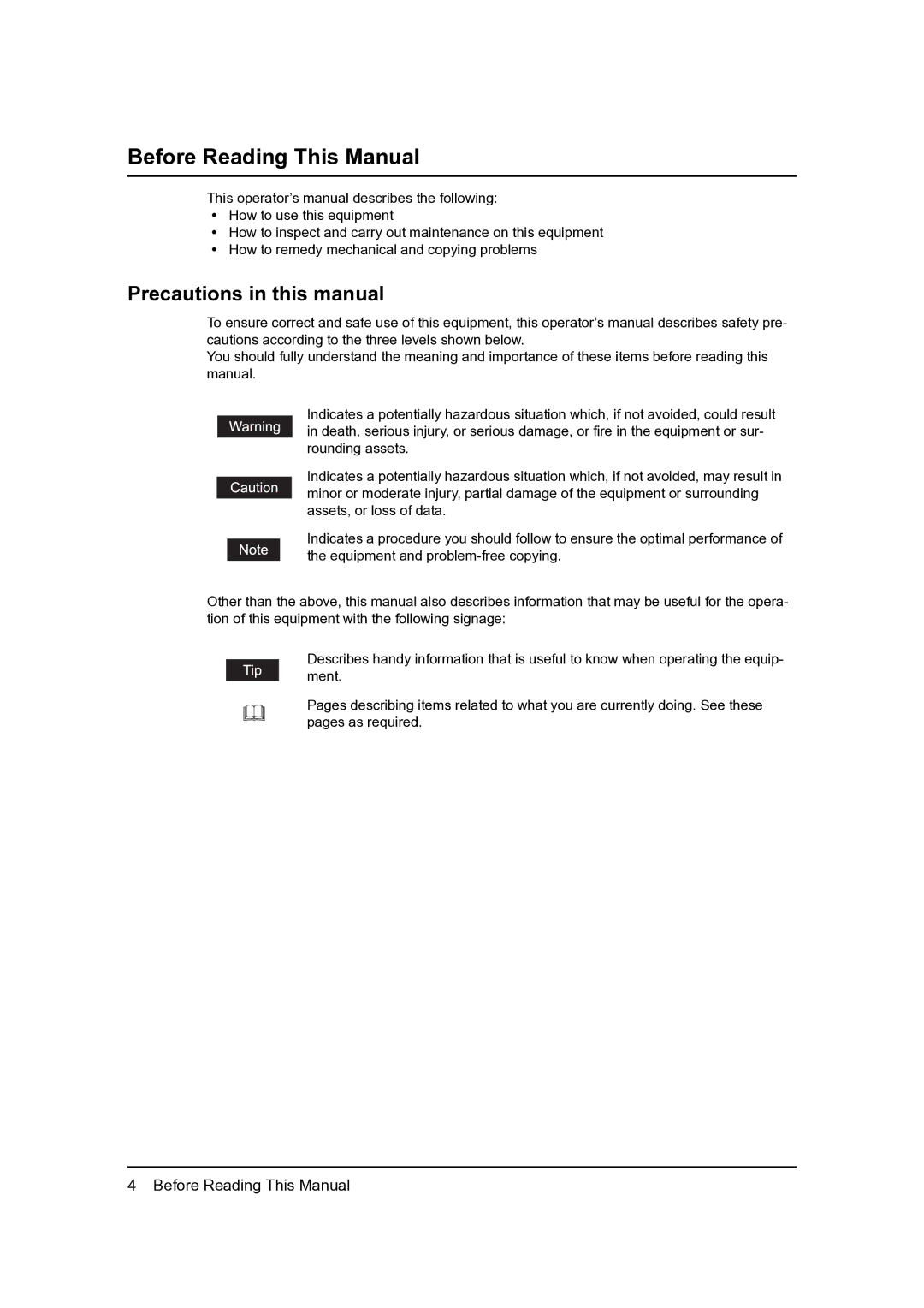 Toshiba 165, 205 Before Reading This Manual, Precautions in this manual 