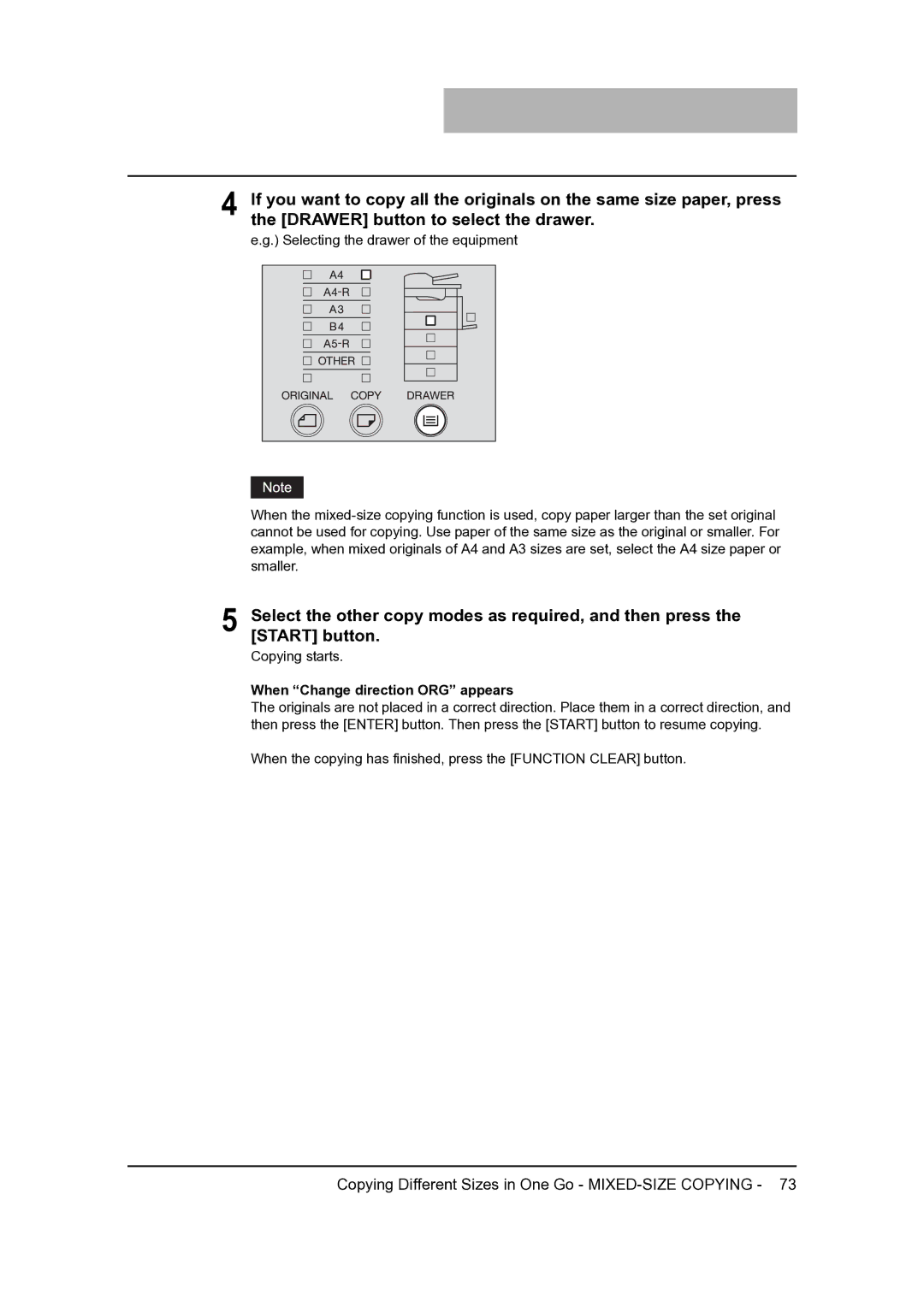 Toshiba 205, 165 manual When Change direction ORG appears 