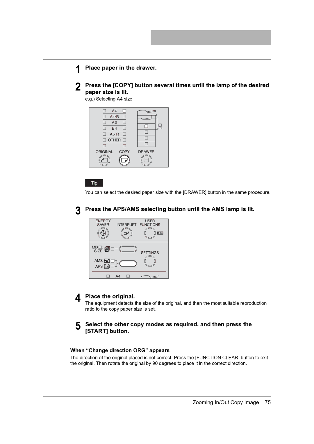 Toshiba 205, 165 manual When Change direction ORG appears 