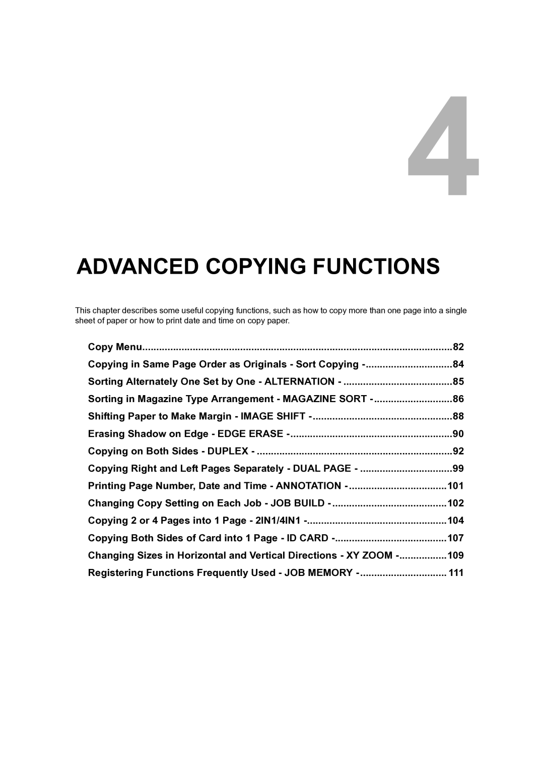 Toshiba 205, 165 manual Copy Menu, 101, 102, 109, 111 