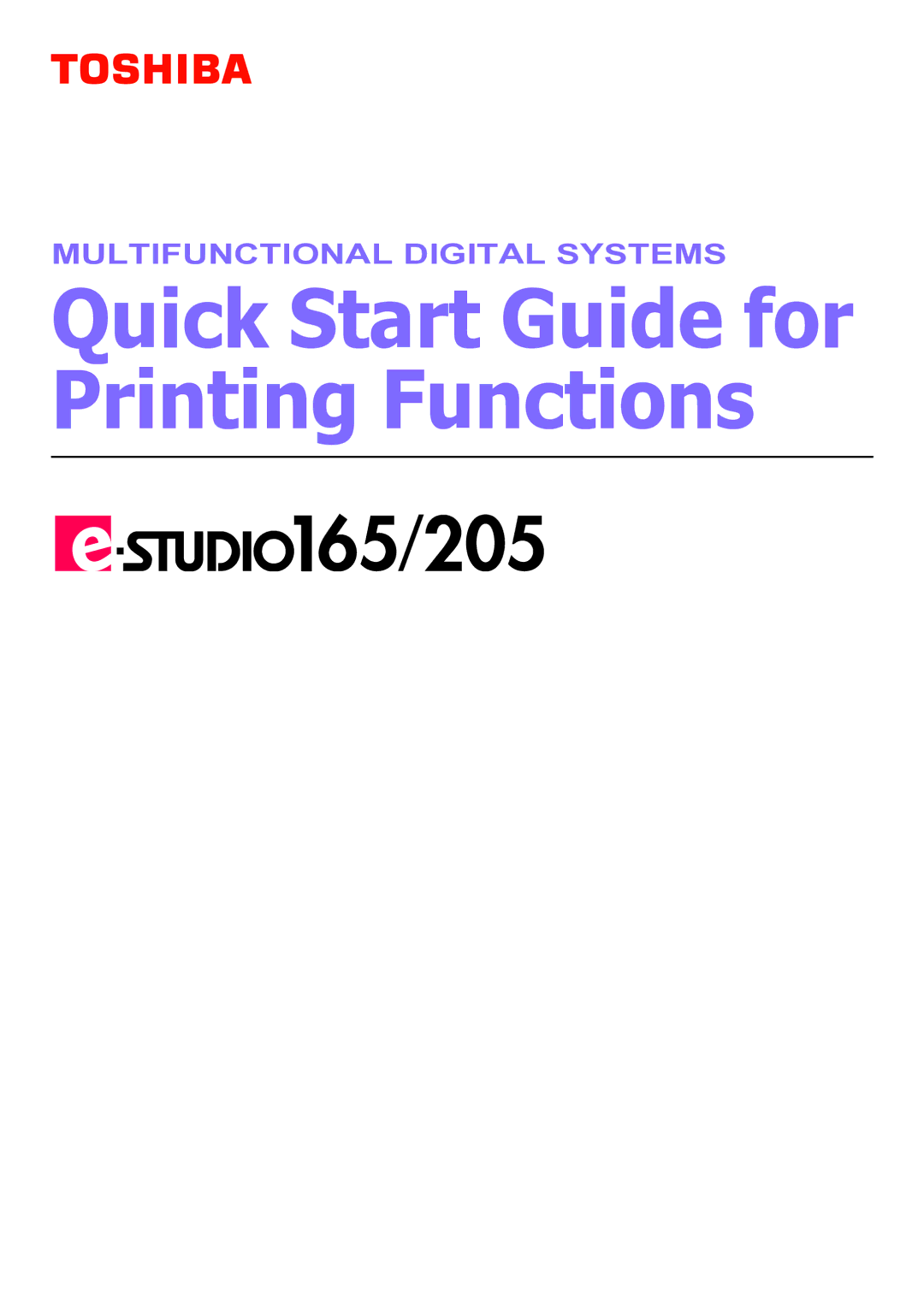 Toshiba 165 quick start Quick Start Guide for Printing Functions 