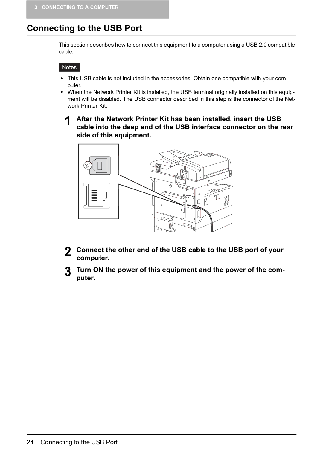 Toshiba 165 quick start Connecting to the USB Port 