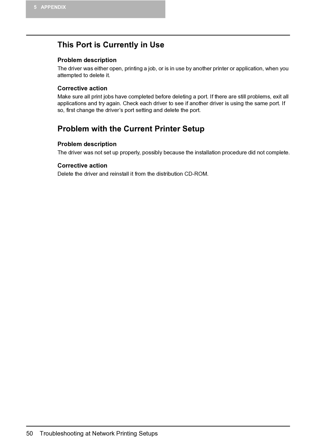 Toshiba 165 quick start This Port is Currently in Use, Problem with the Current Printer Setup 