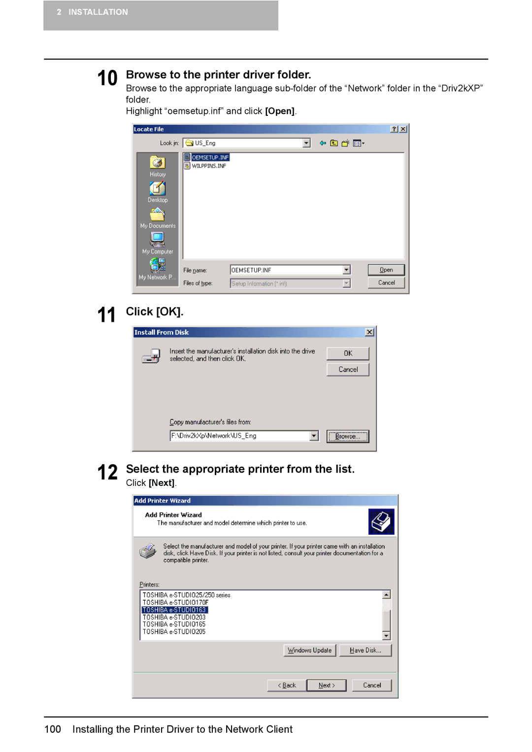 Toshiba 165/205 manual Browse to the printer driver folder 