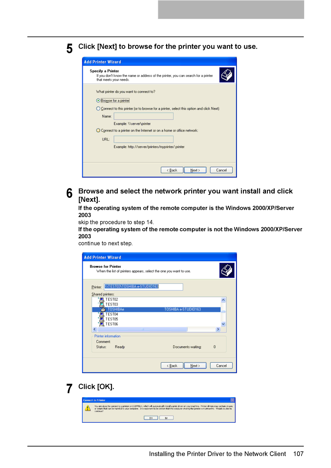 Toshiba 165/205 manual Click OK 