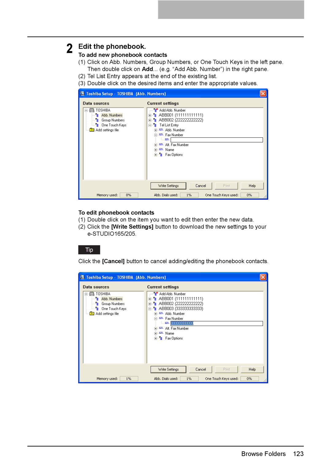 Toshiba 165/205 manual Edit the phonebook, To add new phonebook contacts 