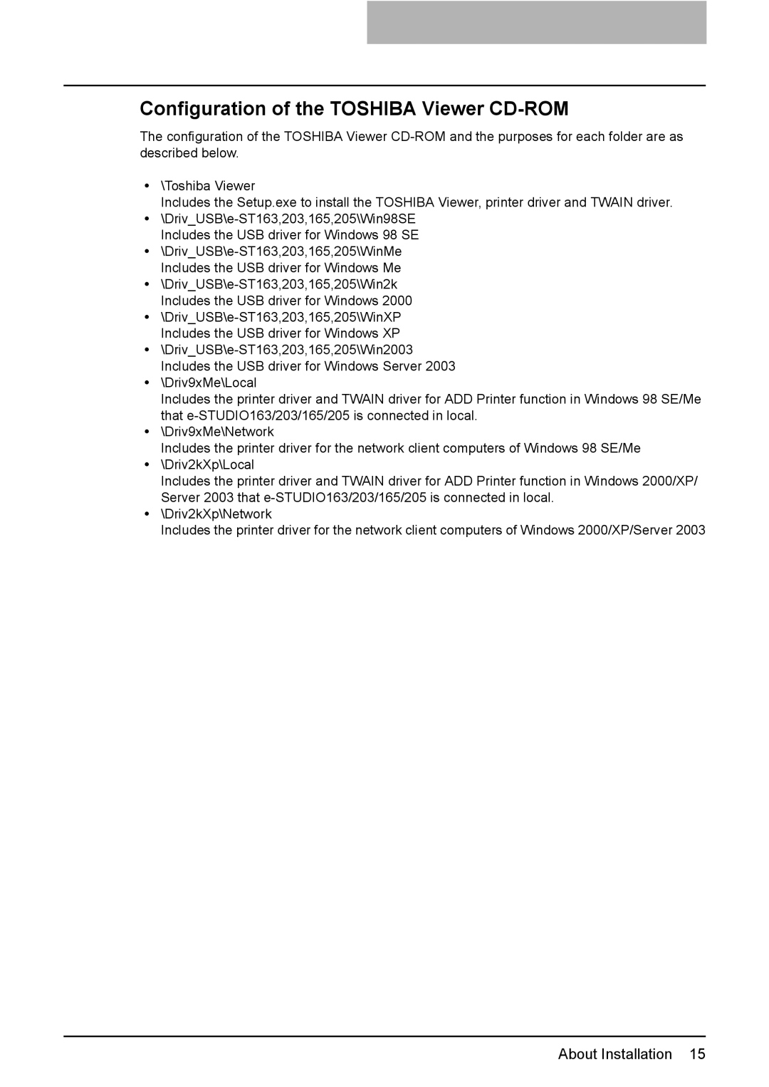 Toshiba 165/205 manual Configuration of the Toshiba Viewer CD-ROM 