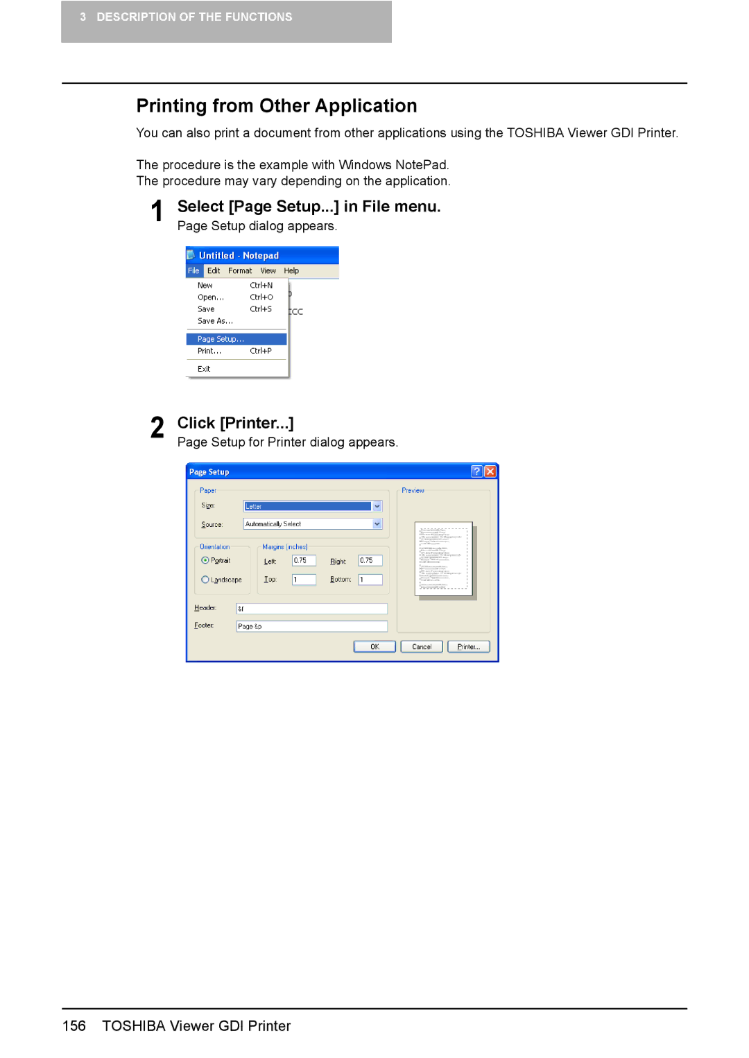 Toshiba 165/205 manual Printing from Other Application, Click Printer 