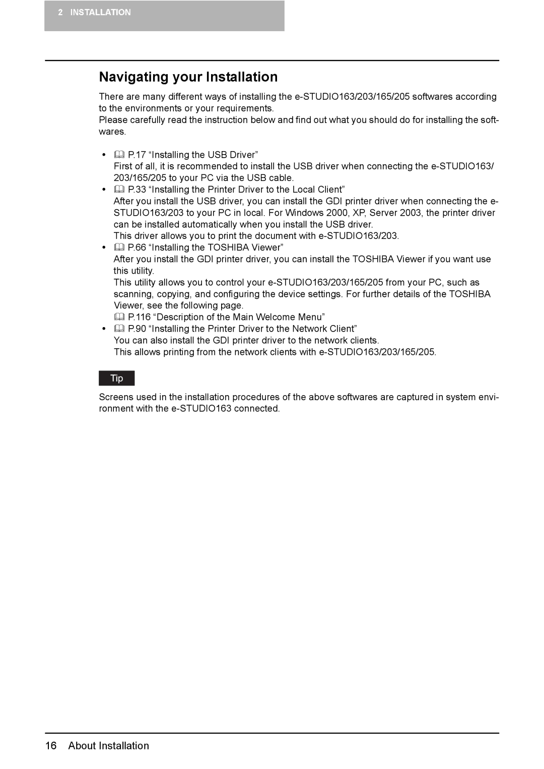 Toshiba 165/205 manual Navigating your Installation 