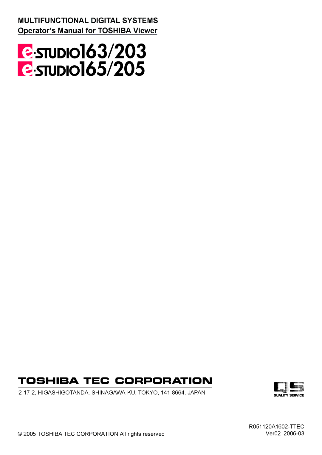 Toshiba 165/205 manual Multifunctional Digital Systems 