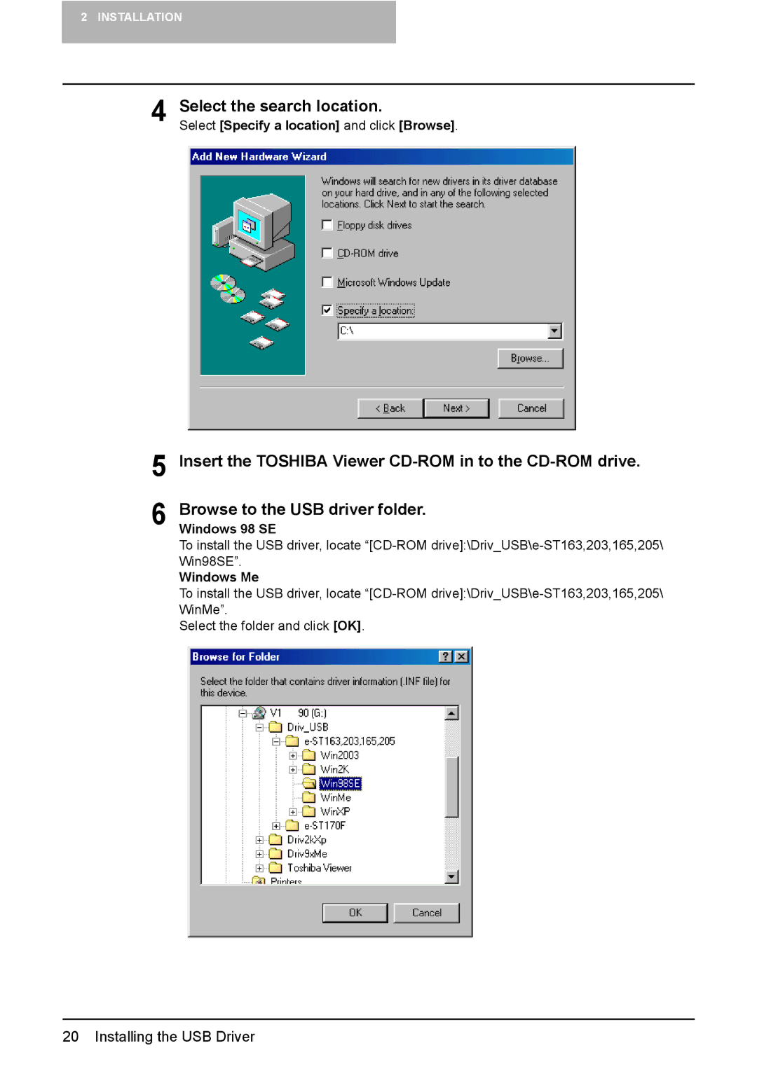 Toshiba 165/205 manual Select the search location 