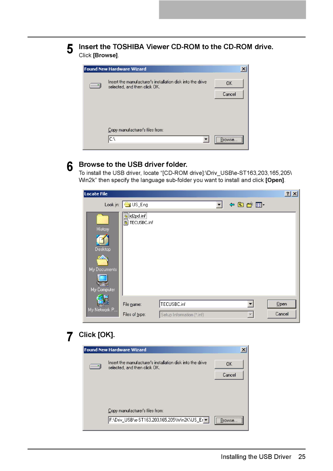 Toshiba 165/205 manual Insert the Toshiba Viewer CD-ROM to the CD-ROM drive, Click OK 