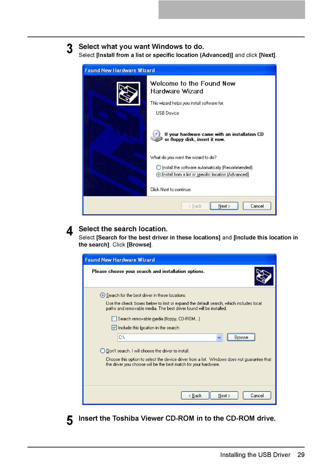 Toshiba 165/205 manual Select what you want Windows to do, Insert the Toshiba Viewer CD-ROM in to the CD-ROM drive 