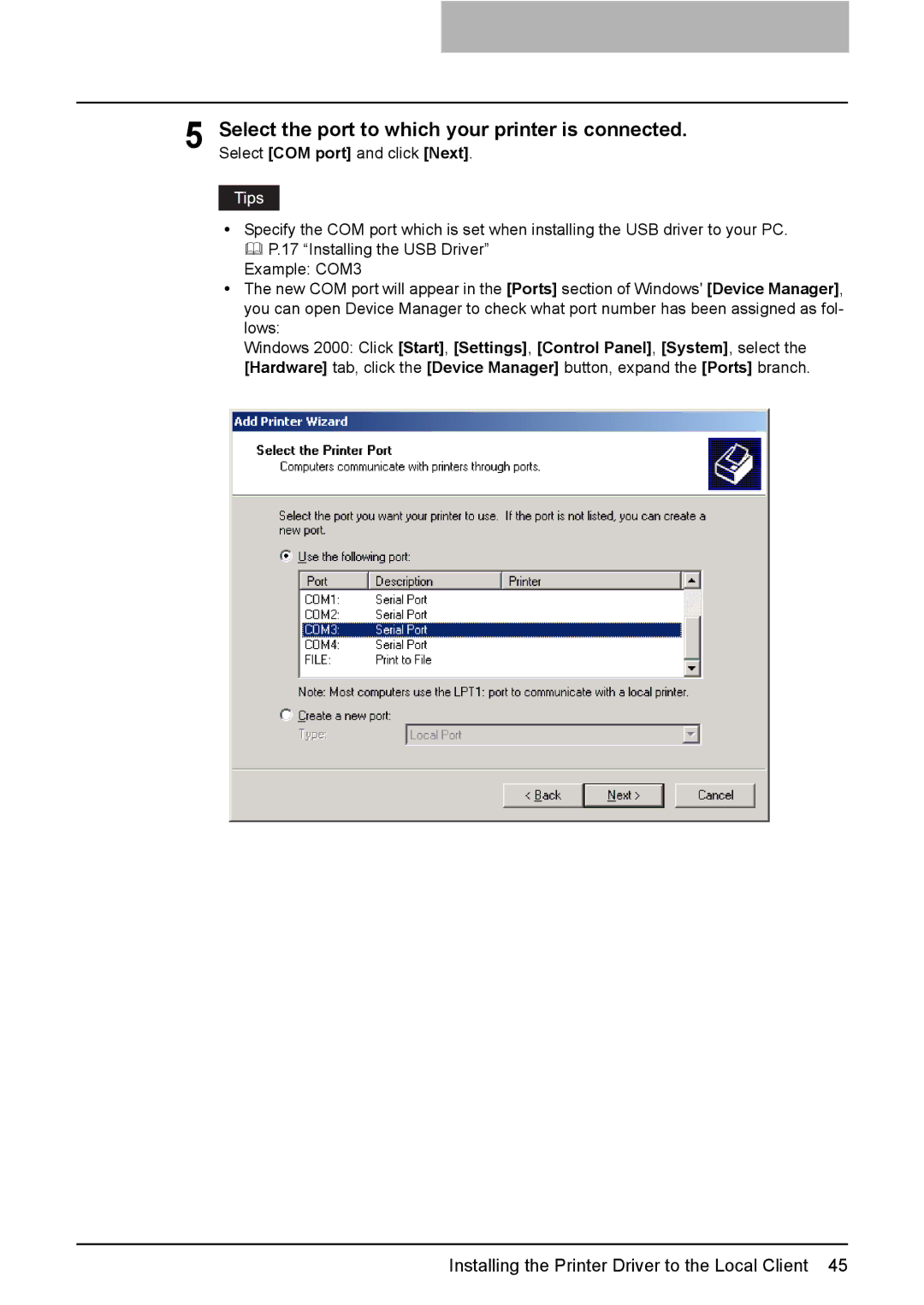 Toshiba 165/205 manual Installing the Printer Driver to the Local Client 