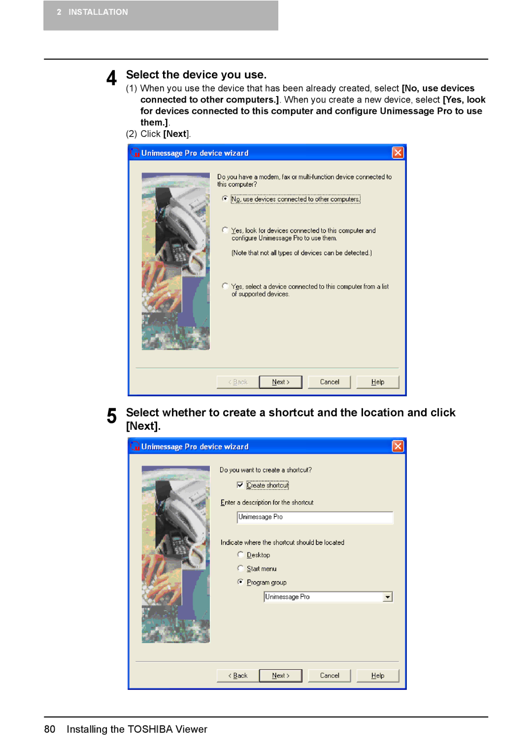 Toshiba 165/205 manual Select the device you use 